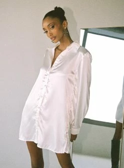 Princess Polly 90210 Satin Shirt Mini Dress White White