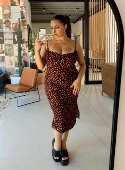 Princess Polly Curve Noda Midi Dress Black Curve Black