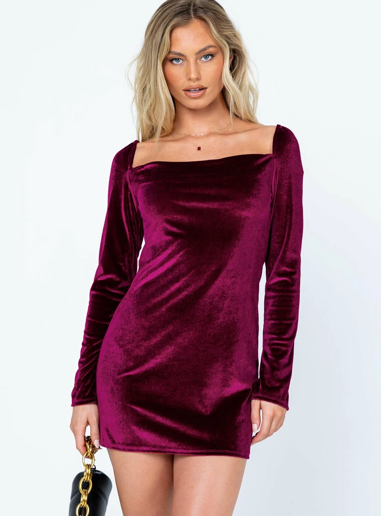 Princess Polly Star Power Velvet Mini Dress Burgundy Burgundy - Image 7