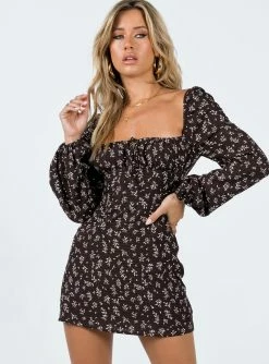Princess Polly Lyndon Long Sleeve Mini Dress Brown Brown