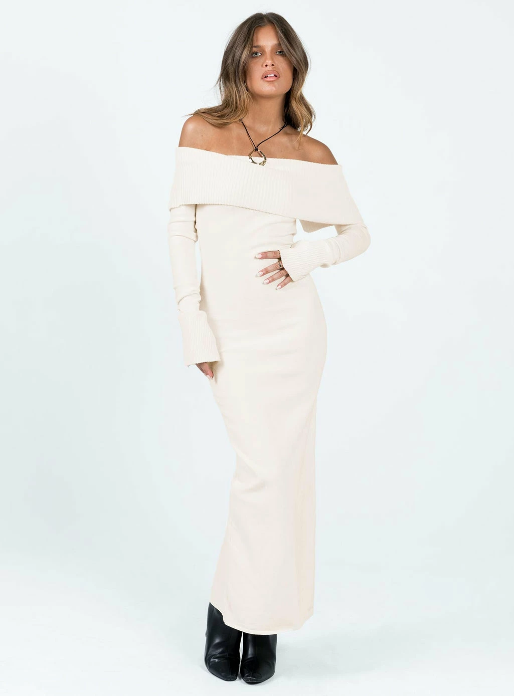 Princess Polly Lower Impact Louden Off The Shoulder Maxi Dress Cream Cream - Image 2