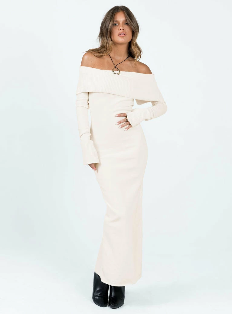 Princess Polly Lower Impact Louden Off The Shoulder Maxi Dress Cream Cream - Image 8