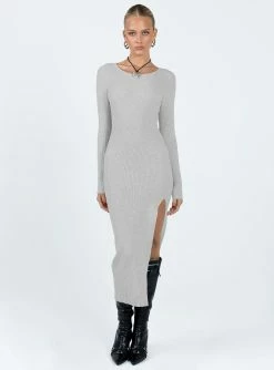 Princess Polly Lower Impact Fitro Long Sleeve Maxi Dress Grey Grey