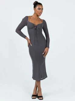 Princess Polly Fowlers Long Sleeve Midi Dress Slate Slate