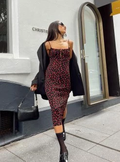 Princess Polly Petite Noda Midi Dress Petite Black/Red