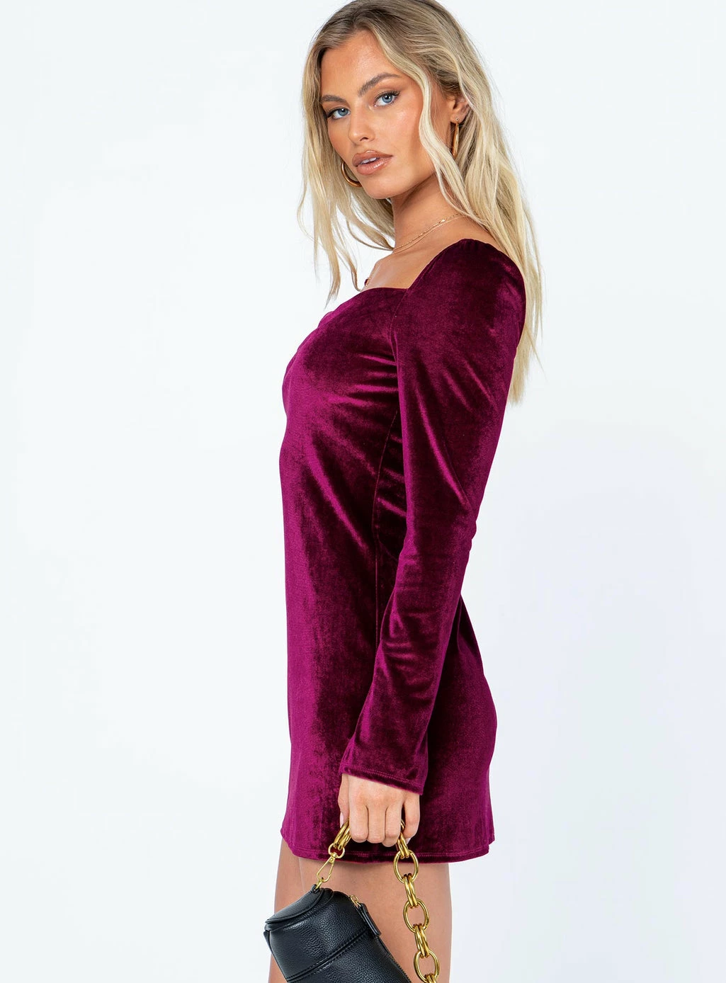 Princess Polly Star Power Velvet Mini Dress Burgundy Burgundy - Image 4