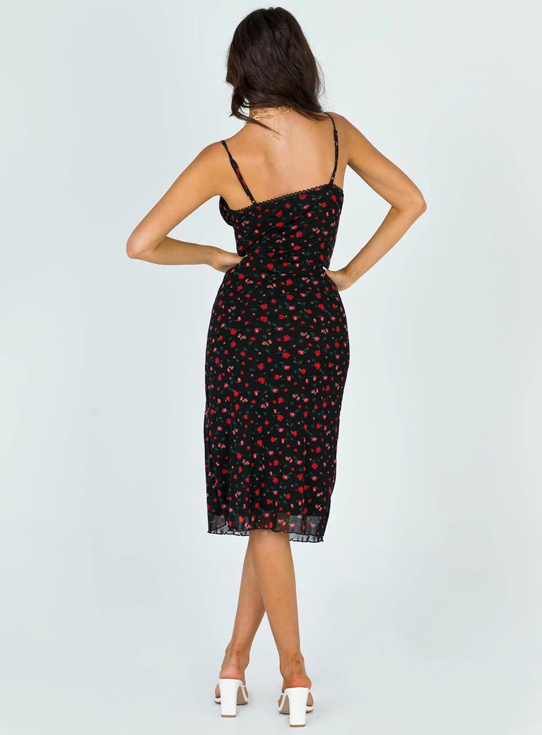 Princess Polly Marlee Midi Dress Black / Red Floral - Image 13