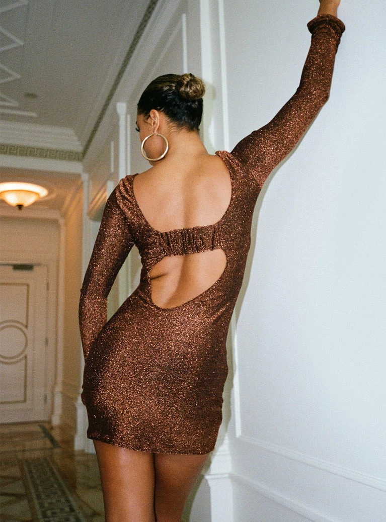 Princess Polly Olas Open Back Mini Dress Copper Gold - Image 10
