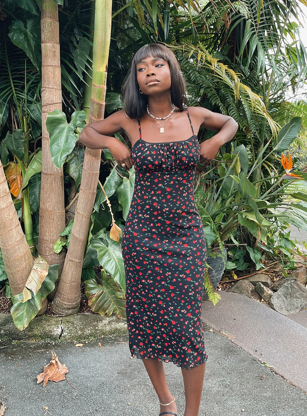 Princess Polly Marlee Midi Dress Black / Red Floral